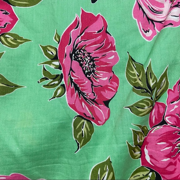 TIBI COTTON GREEN PINK FLORAL FLOWERS TIE WAIST SKIRT - Picture 15 of 15